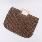 Grand sac à main femme d'été à anses carrées, 42 x 35 cm, marron