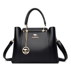 Grand sac à main femme noir grainé, anse et bandoulière, noir