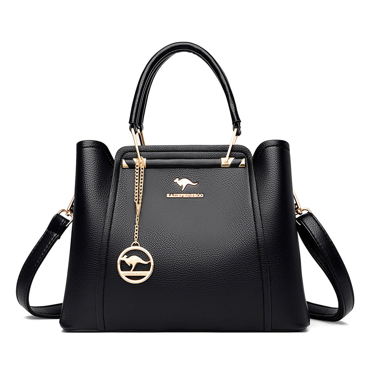 Grand sac à main femme noir grainé, anse et bandoulière, noir