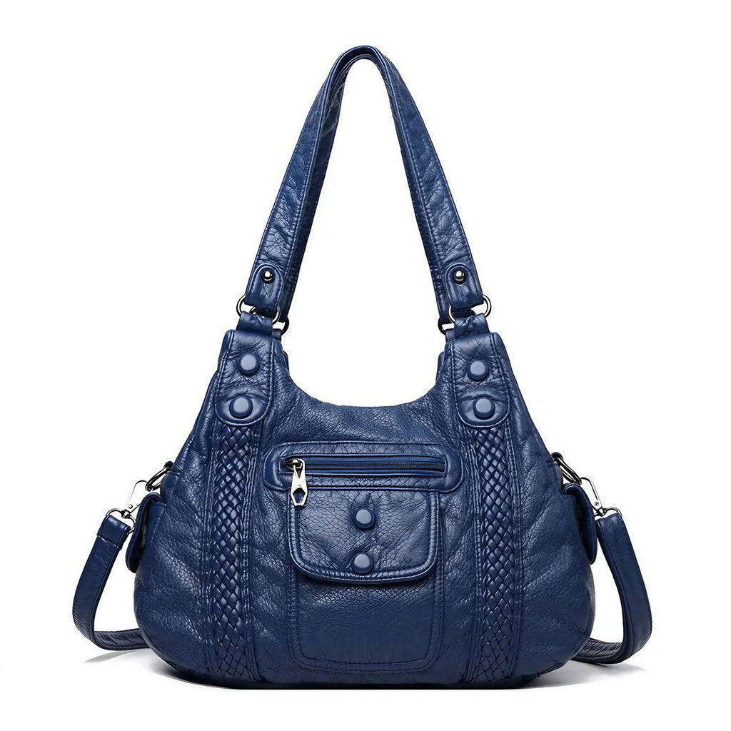 Sac à main femme en similicuir vieilli, bleu canard, bleu canard