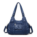 Sac à main femme en similicuir vieilli, bleu canard, bleu canard