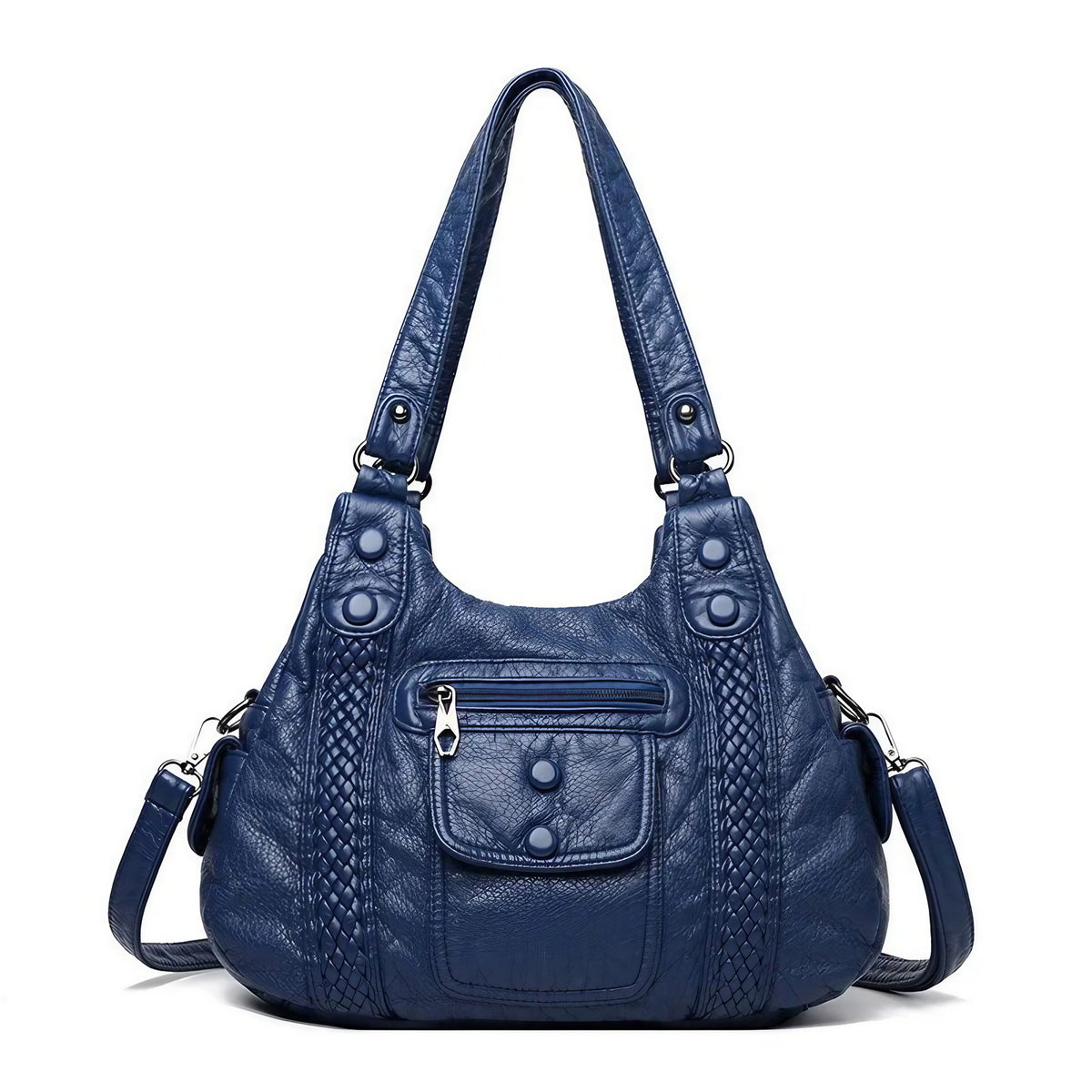 Sac à main femme en similicuir vieilli, bleu canard, bleu canard