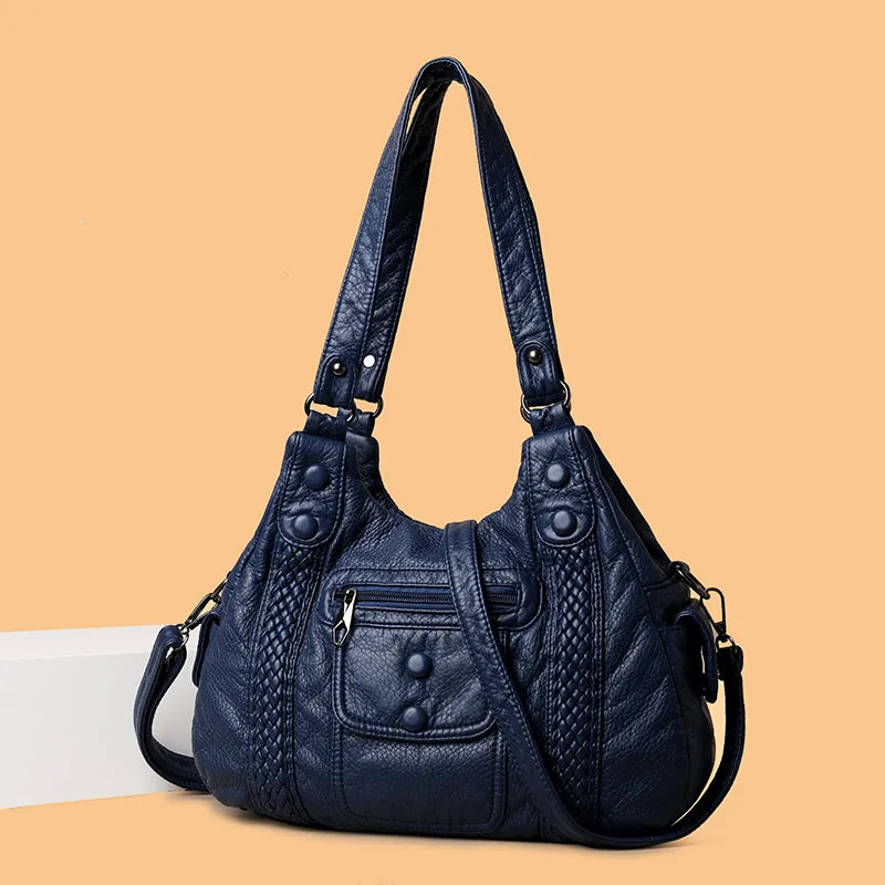 Sac à main femme en similicuir vieilli, bleu canard