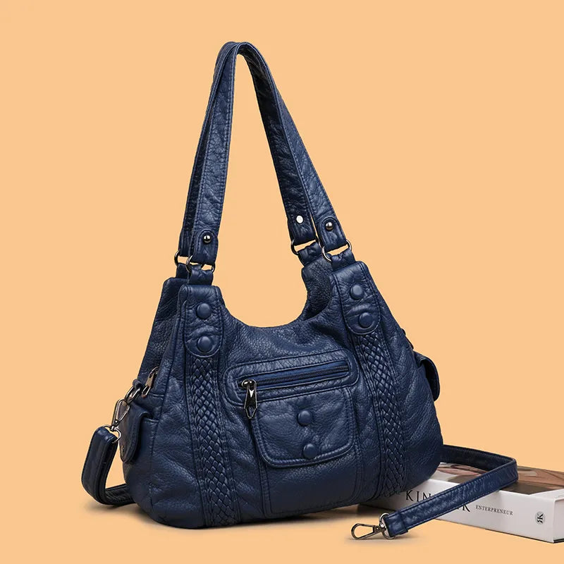 Sac à main femme en similicuir vieilli, bleu canard