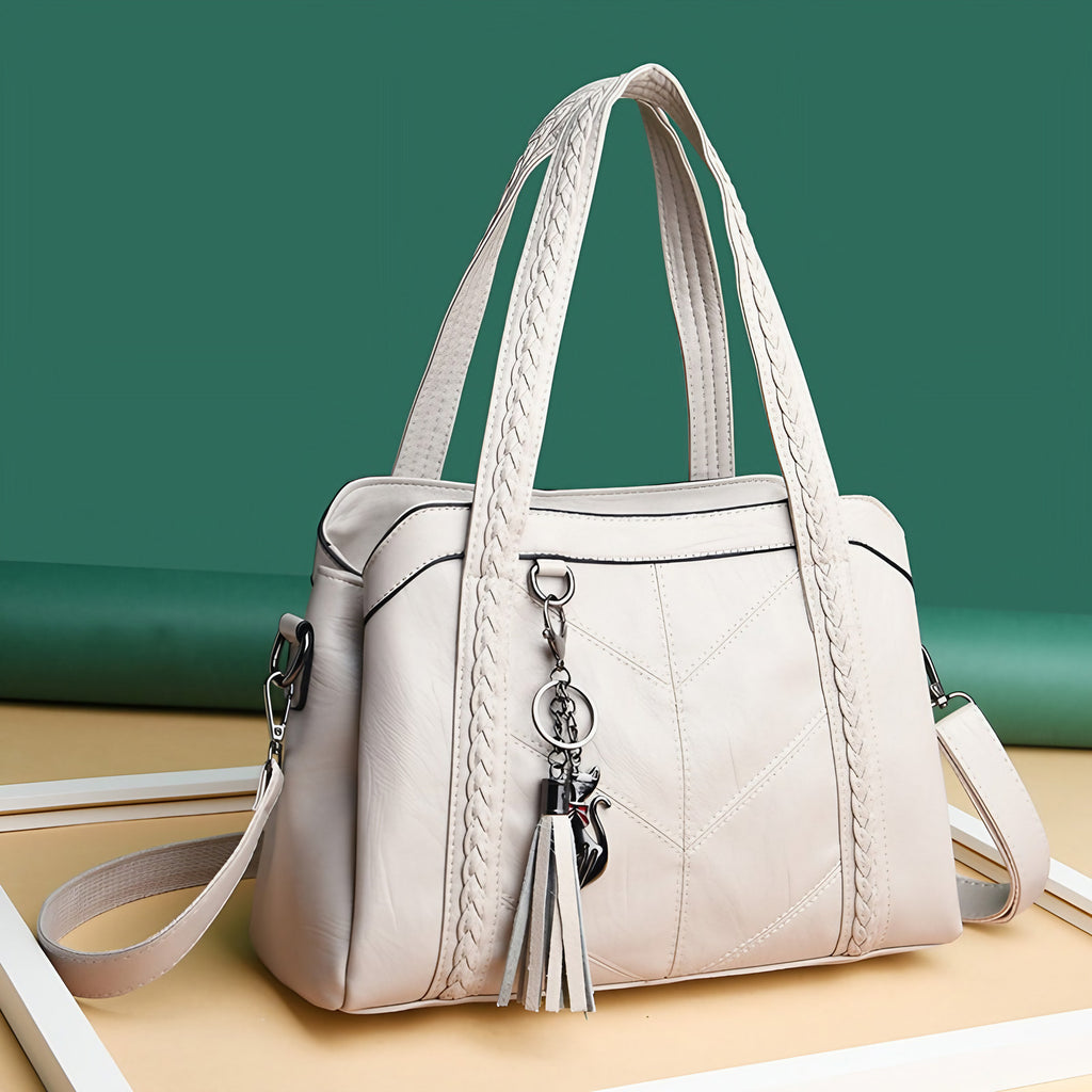 Sac à main blanc femme à deux poignées, 30 x 20 cm