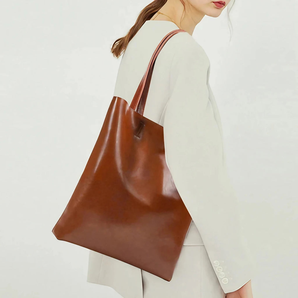 Sac à main en cuir fendu pour femme, grandes anses, sept coloris