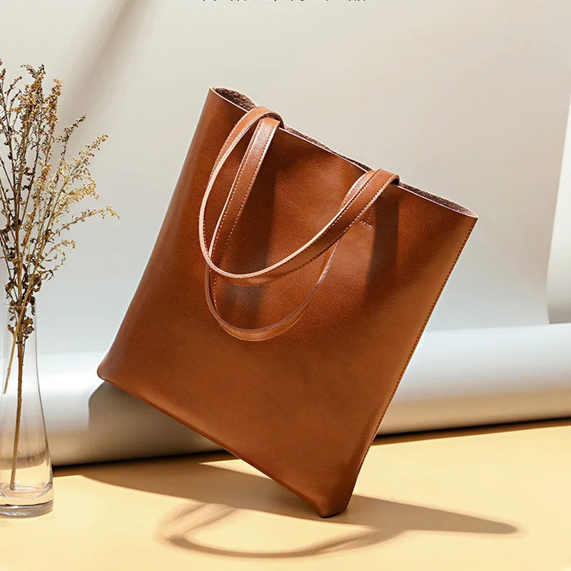Sac à main en cuir fendu pour femme, grandes anses, sept coloris