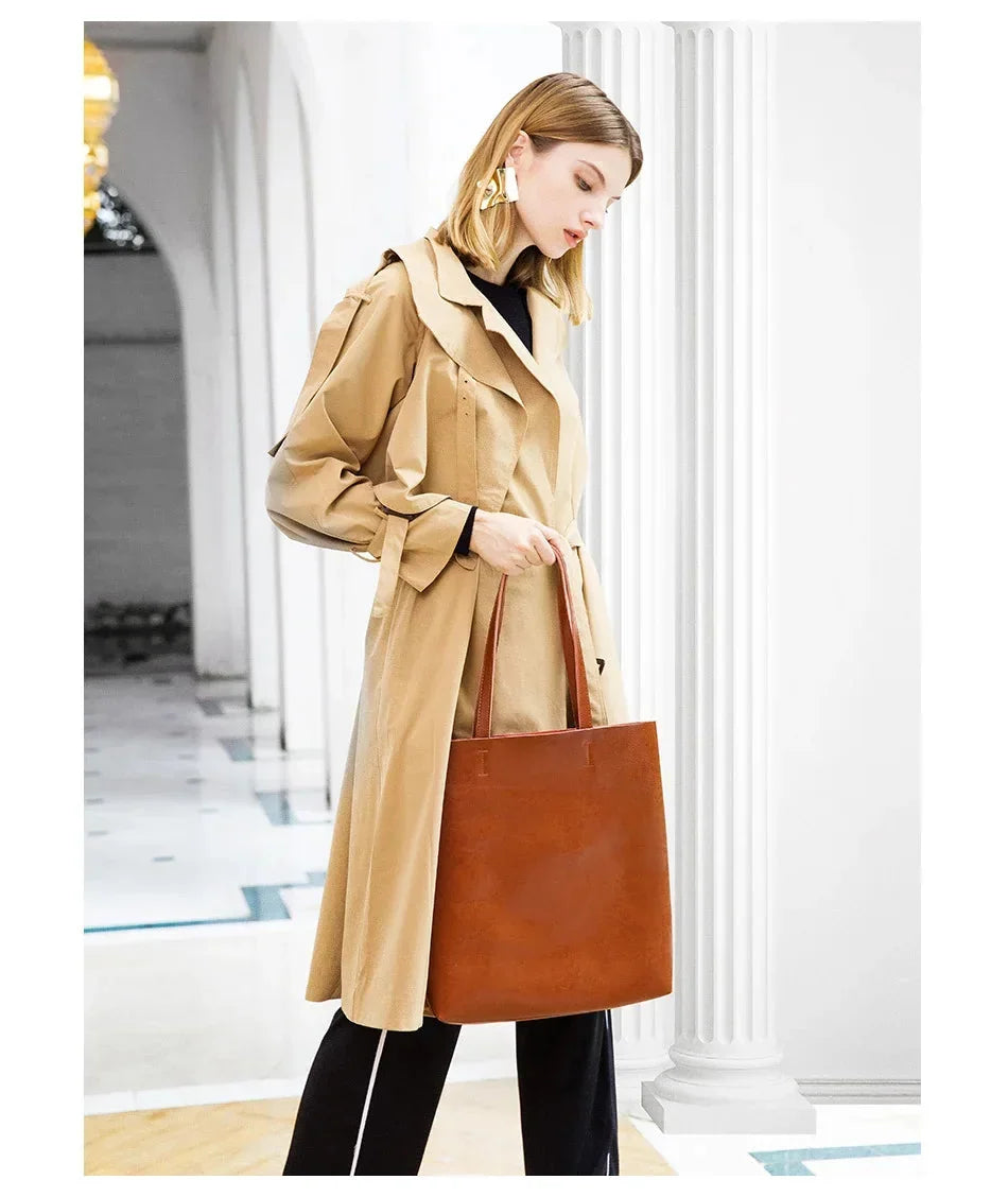 Sac à main en cuir fendu pour femme, grandes anses, sept coloris