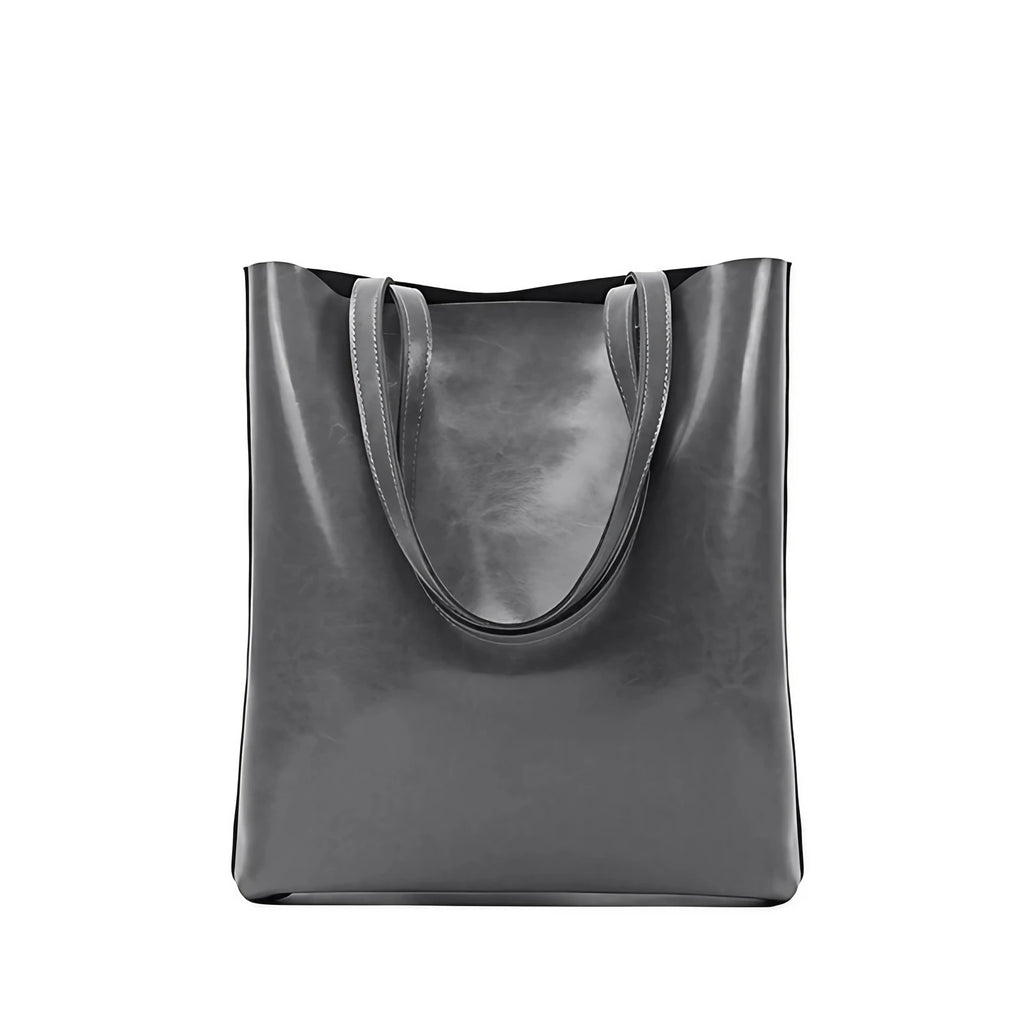 Sac à main en cuir fendu pour femme, grandes anses, sept coloris, gris foncé