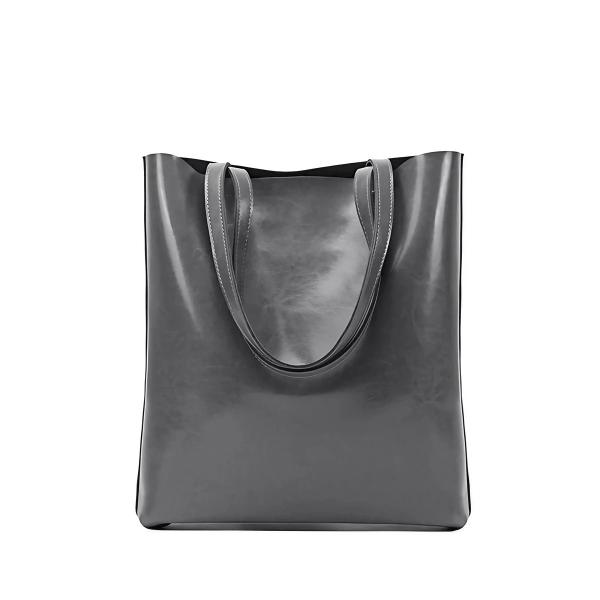 Sac à main en cuir fendu pour femme, grandes anses, sept coloris, gris foncé