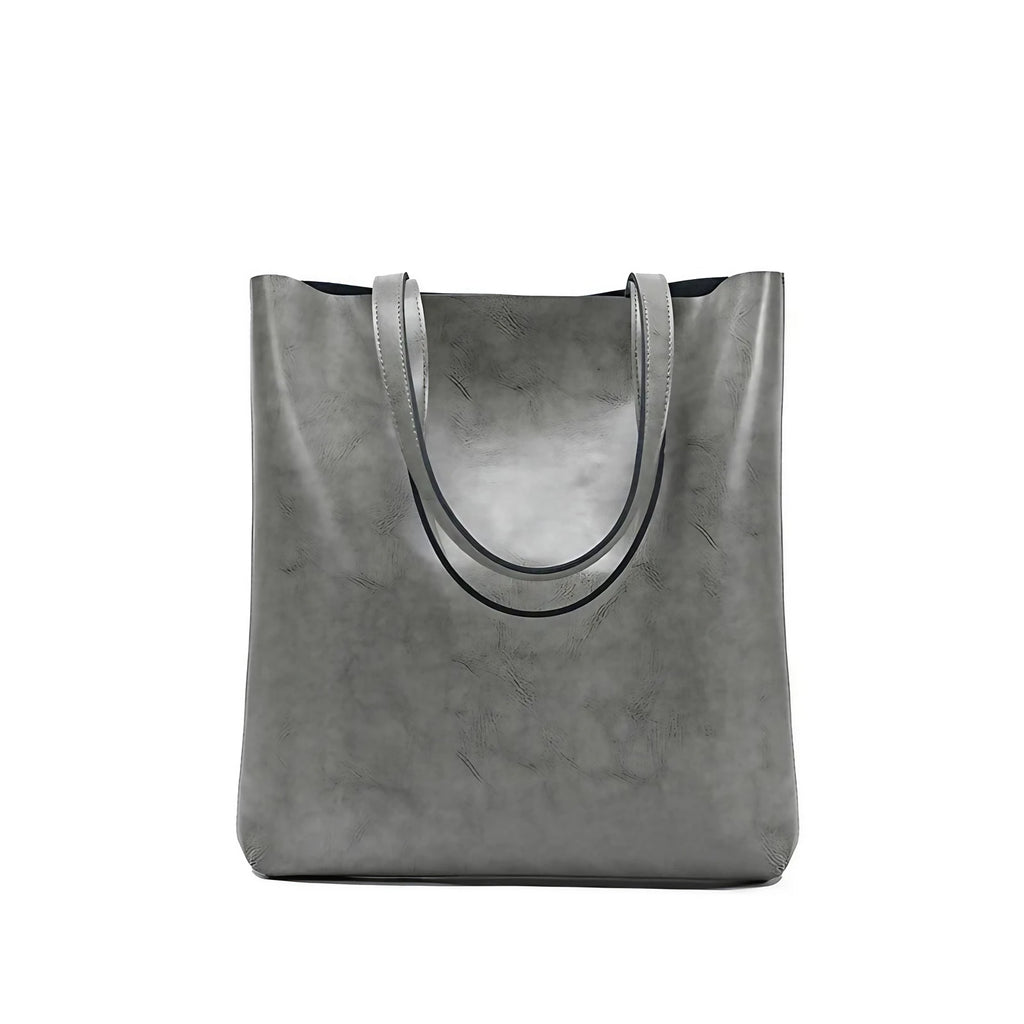 Sac à main en cuir fendu pour femme, grandes anses, sept coloris, gris clair