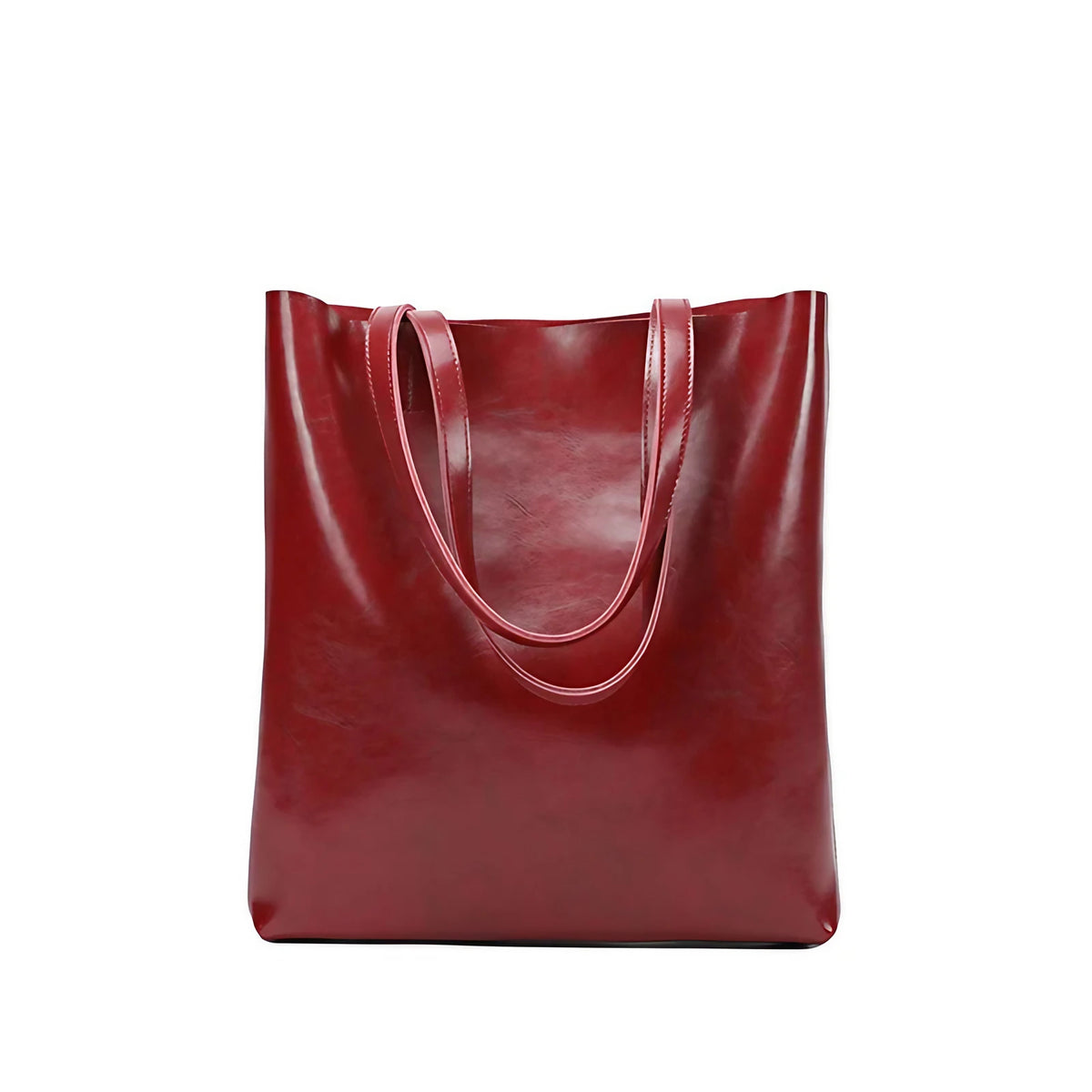 Sac à main en cuir fendu pour femme, grandes anses, sept coloris, bordeaux