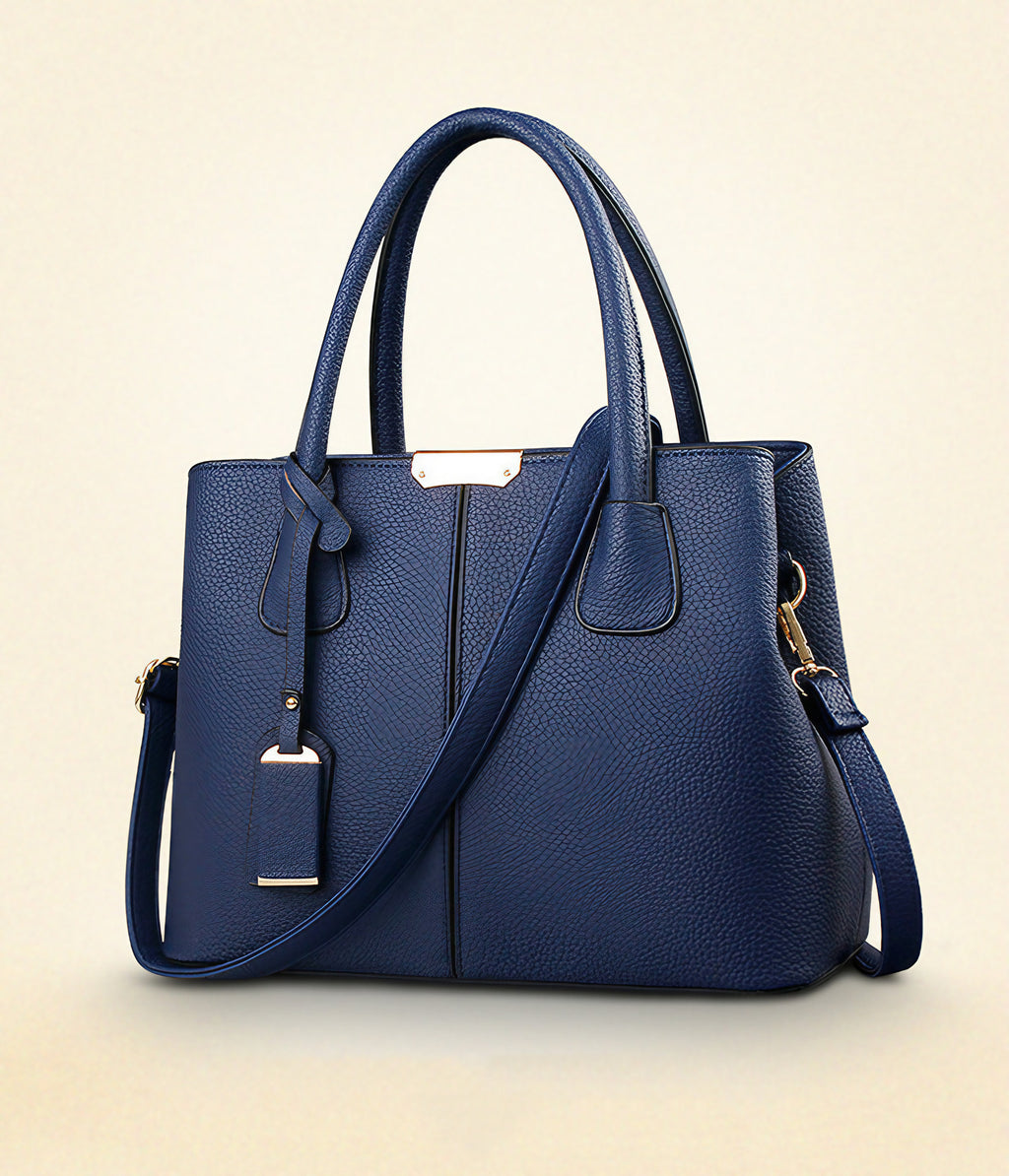 Sac à main femme bleu marine en similicuir grainé, bandoulière