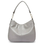 Sac à main en cuir souple femme, bandoulière amovible, gris