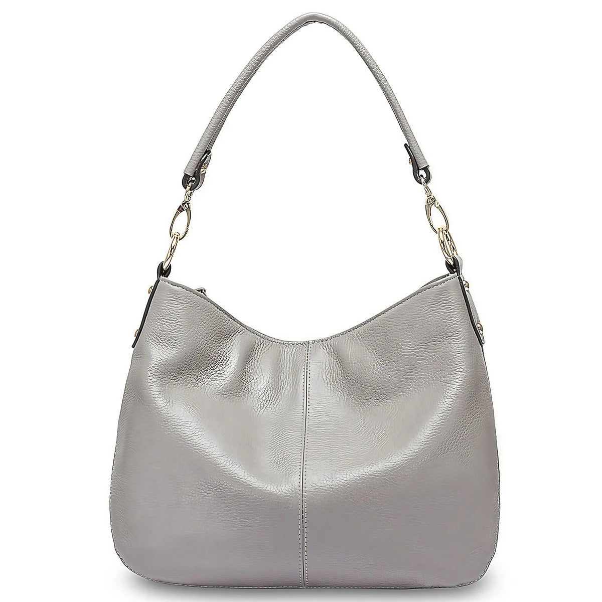Sac à main en cuir souple femme, bandoulière amovible, gris