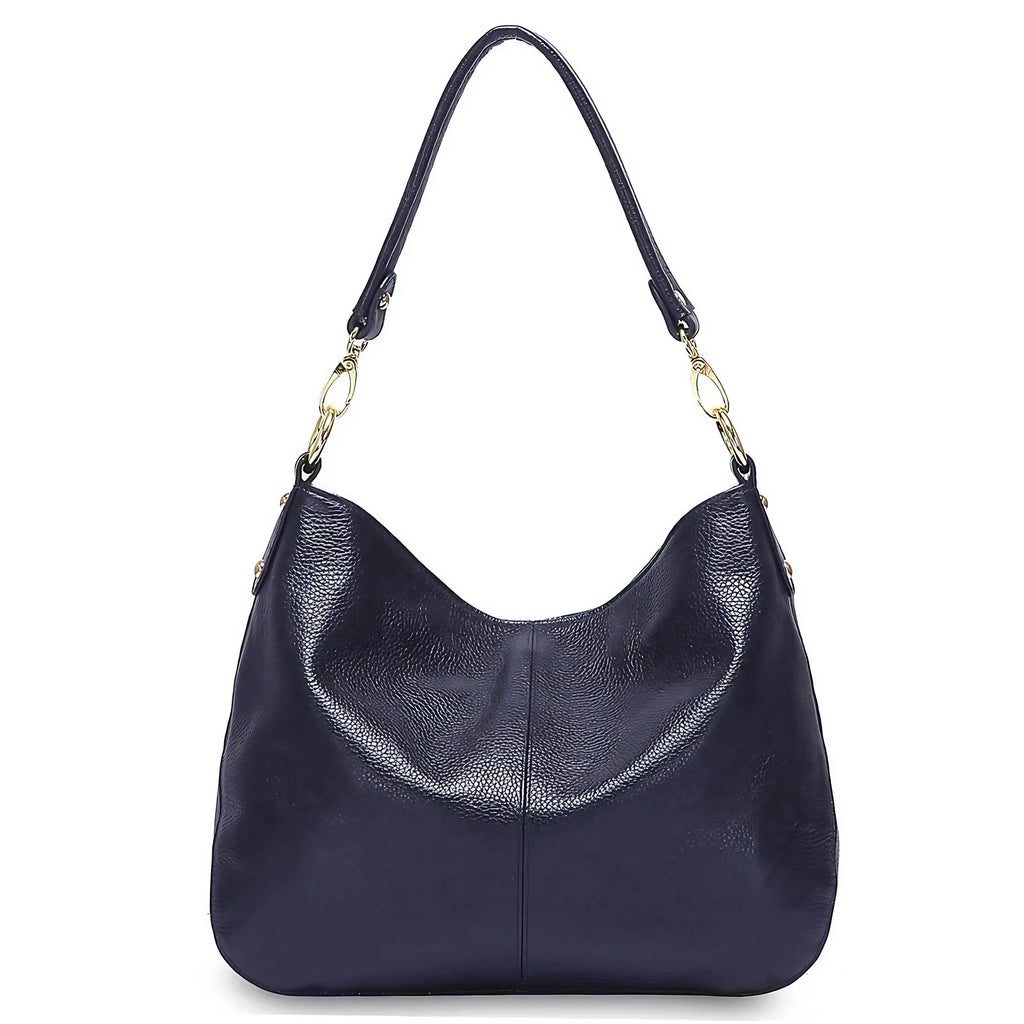 Sac à main en cuir souple femme, bandoulière amovible, bleu foncé