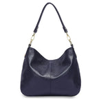 Sac à main en cuir souple femme, bandoulière amovible, bleu foncé