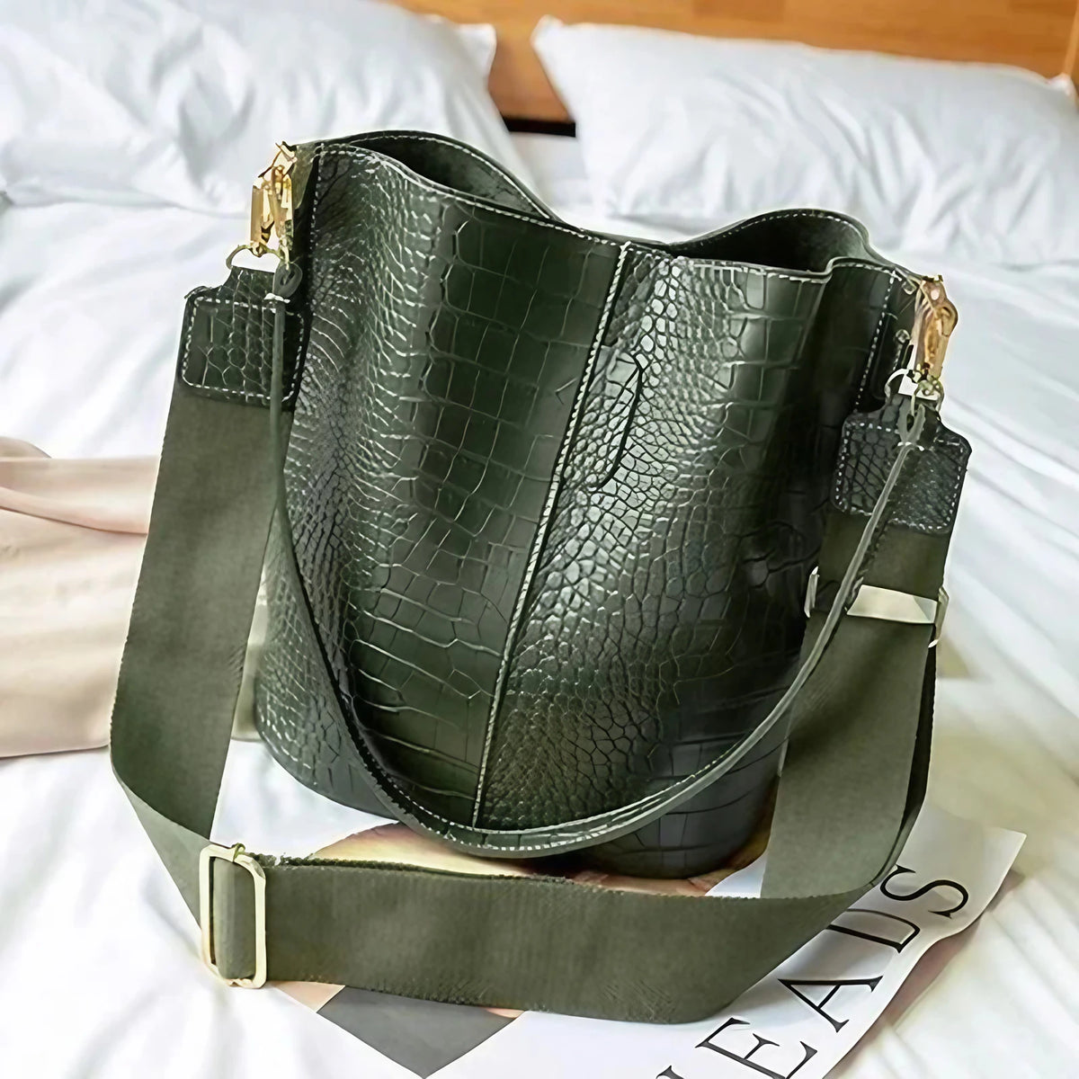 Sac seau femme en similicuir, deux sangles interchangeables