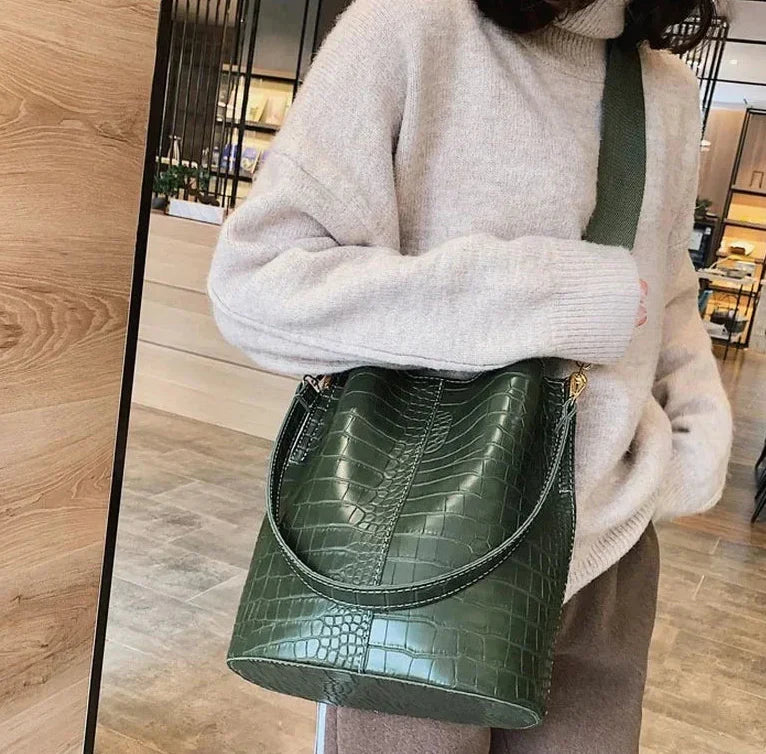 Sac seau femme en similicuir, deux sangles interchangeables