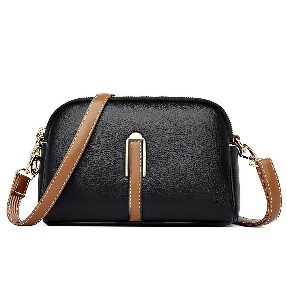 Sac à main femme en similicuir végan, bandoulière ajustable, noir