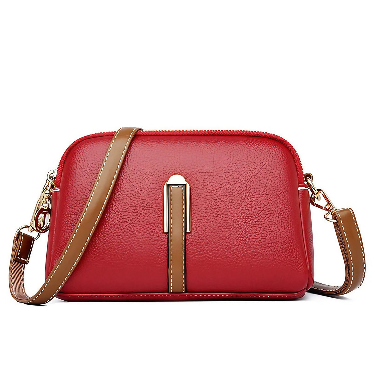 Sac à main femme en similicuir végan, bandoulière ajustable, rouge