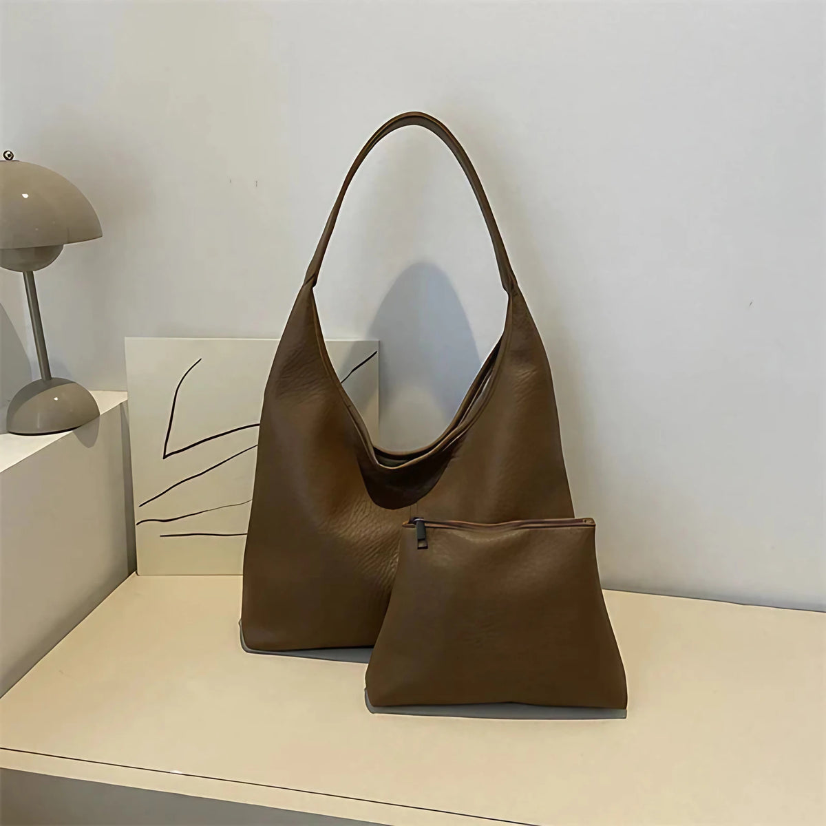 Sac à main femme en similicuir aspect vieilli, 34 x 35 x 10 cm, marron