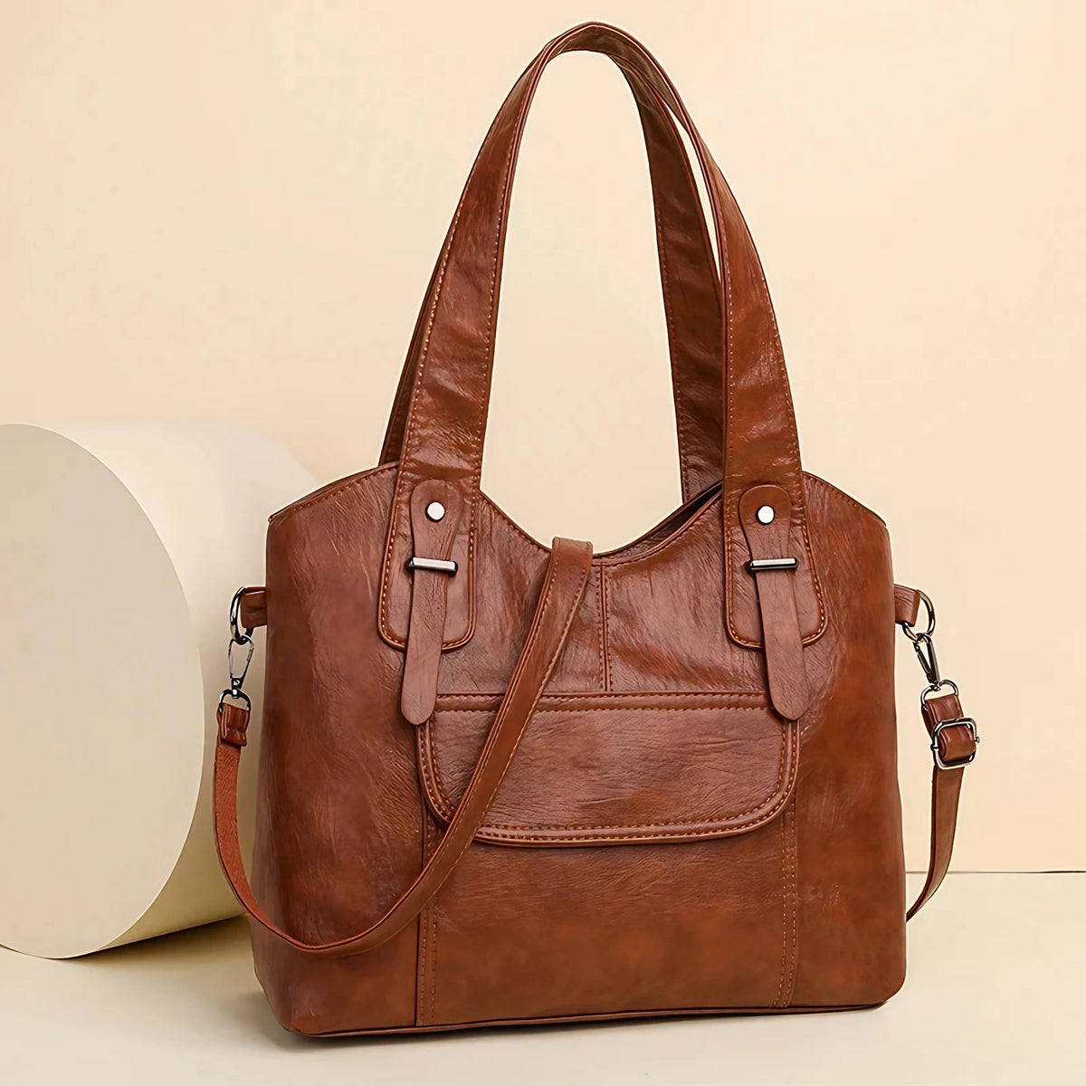 Sac à main femme en similicuir, bandoulière amovible, six coloris, camel
