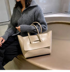Grand sac à main femme à rabat en similicuir, 40 x 23 cm