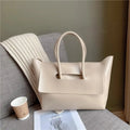 Grand sac à main femme à rabat en similicuir, 40 x 23 cm, crème