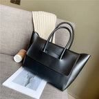 Grand sac à main femme à rabat en similicuir, 40 x 23 cm, noir