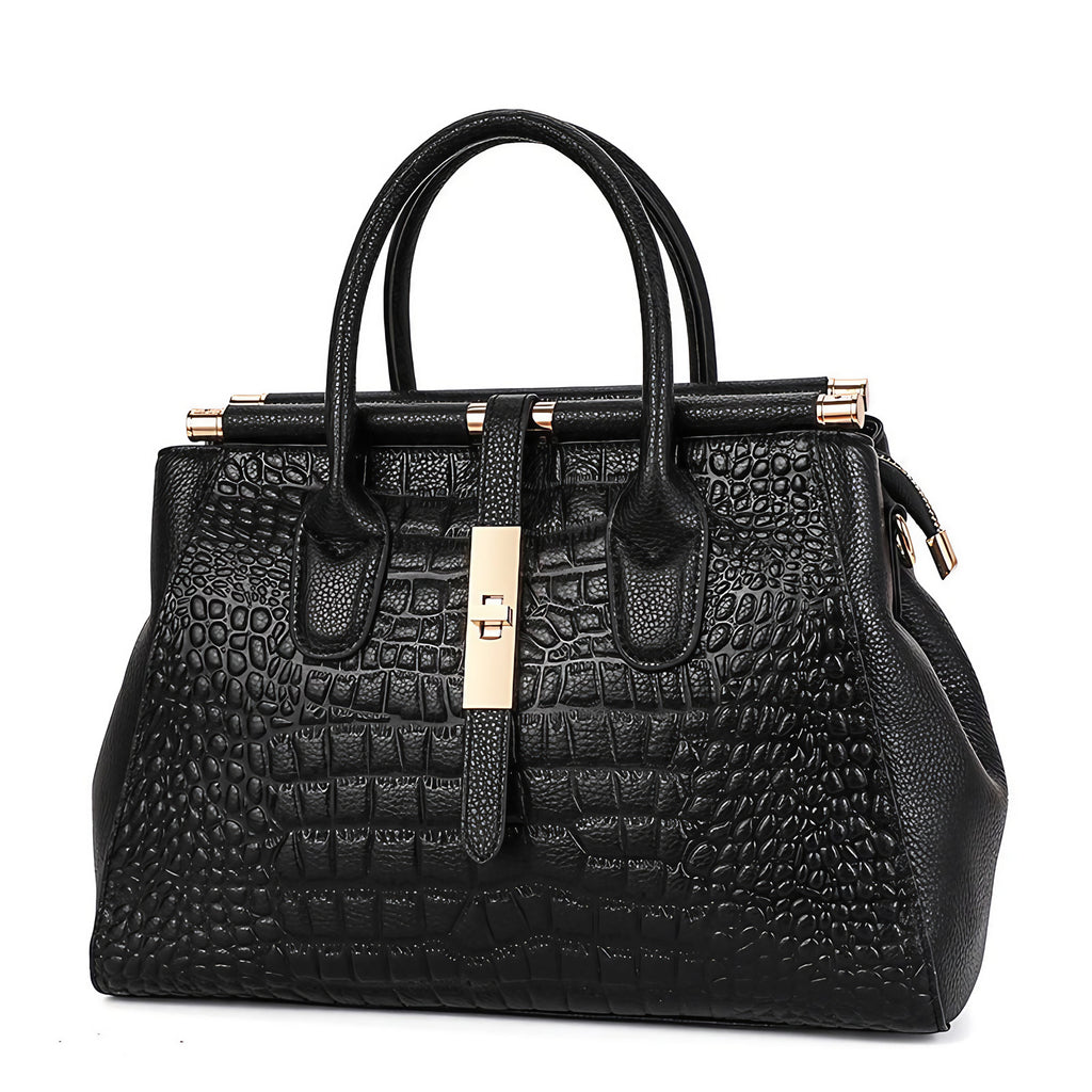 Sac à main femme noir effet croco, structuré, 28 x 21,5 cm, noir