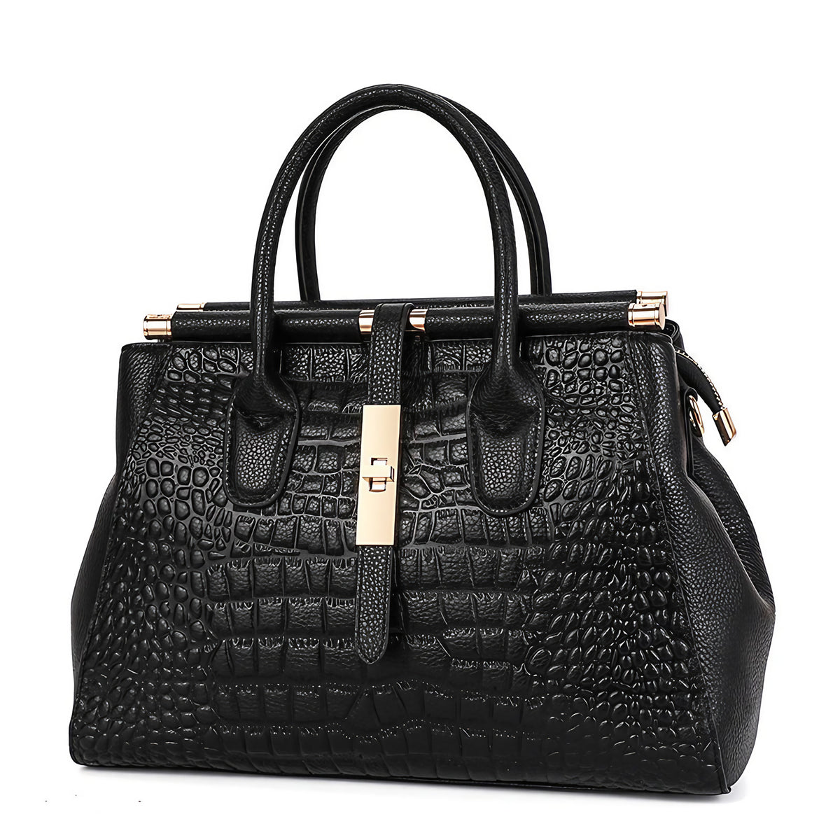 Sac à main femme noir effet croco, structuré, 28 x 21,5 cm, noir