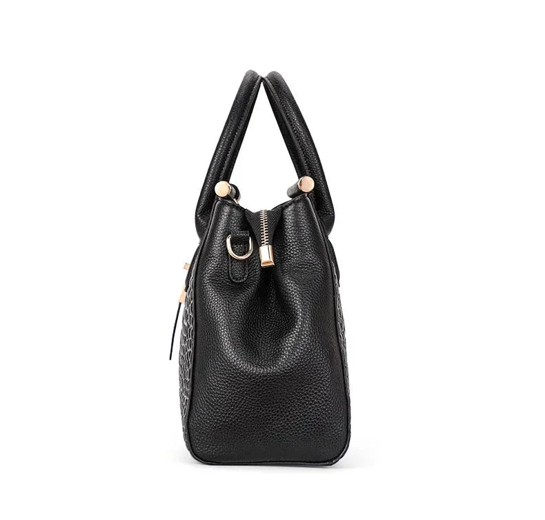 Sac à main femme noir effet croco, structuré, 28 x 21,5 cm