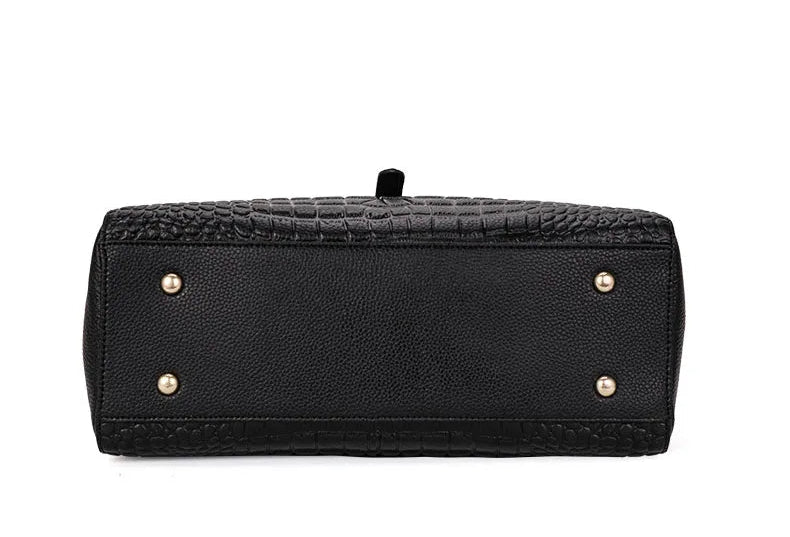 Sac à main femme noir effet croco, structuré, 28 x 21,5 cm