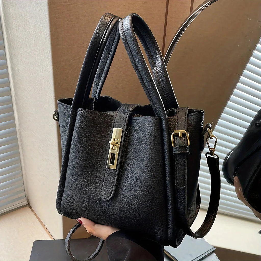 Sac à main femme à anses rigides et bandoulière, pochette amovible, noir