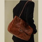 Sac à main femme à double chaîne et rabat, en similicuir
