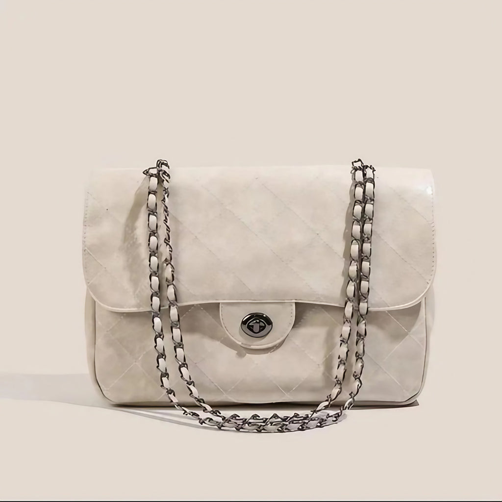 Sac à main femme à double chaîne et rabat, en similicuir, blanc