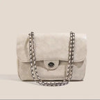 Sac à main femme à double chaîne et rabat, en similicuir, blanc
