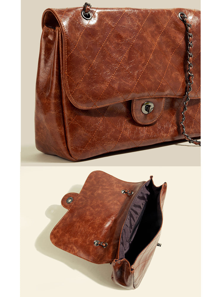 Sac à main femme à double chaîne et rabat, en similicuir