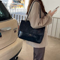 Sac à main femme à double chaîne et rabat, en similicuir, noir