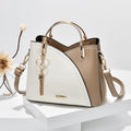 Sac à main femme bicolore à bandoulière réglable, six coloris, blanc et marron
