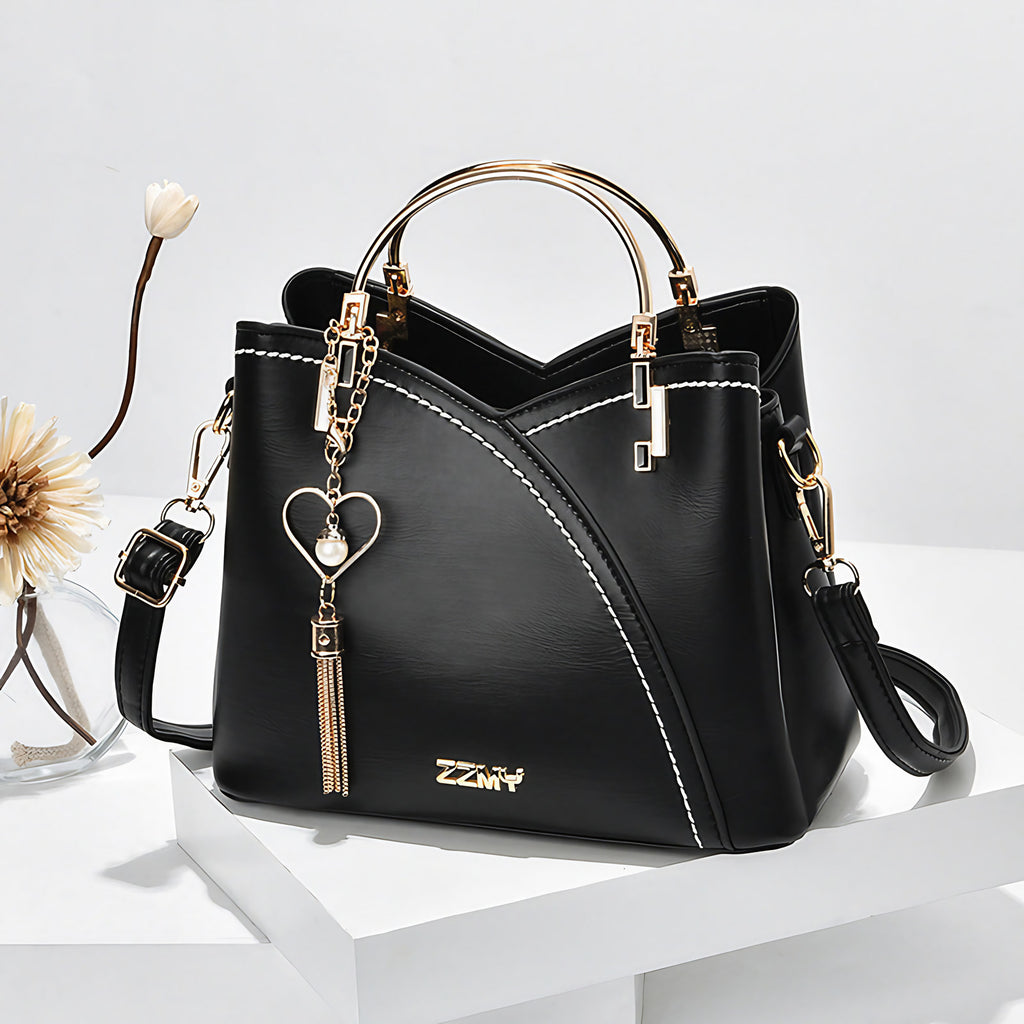 Sac à main femme bicolore à bandoulière réglable, six coloris, noir