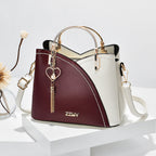 Sac à main femme bicolore à bandoulière réglable, six coloris, bordeaux et blanc