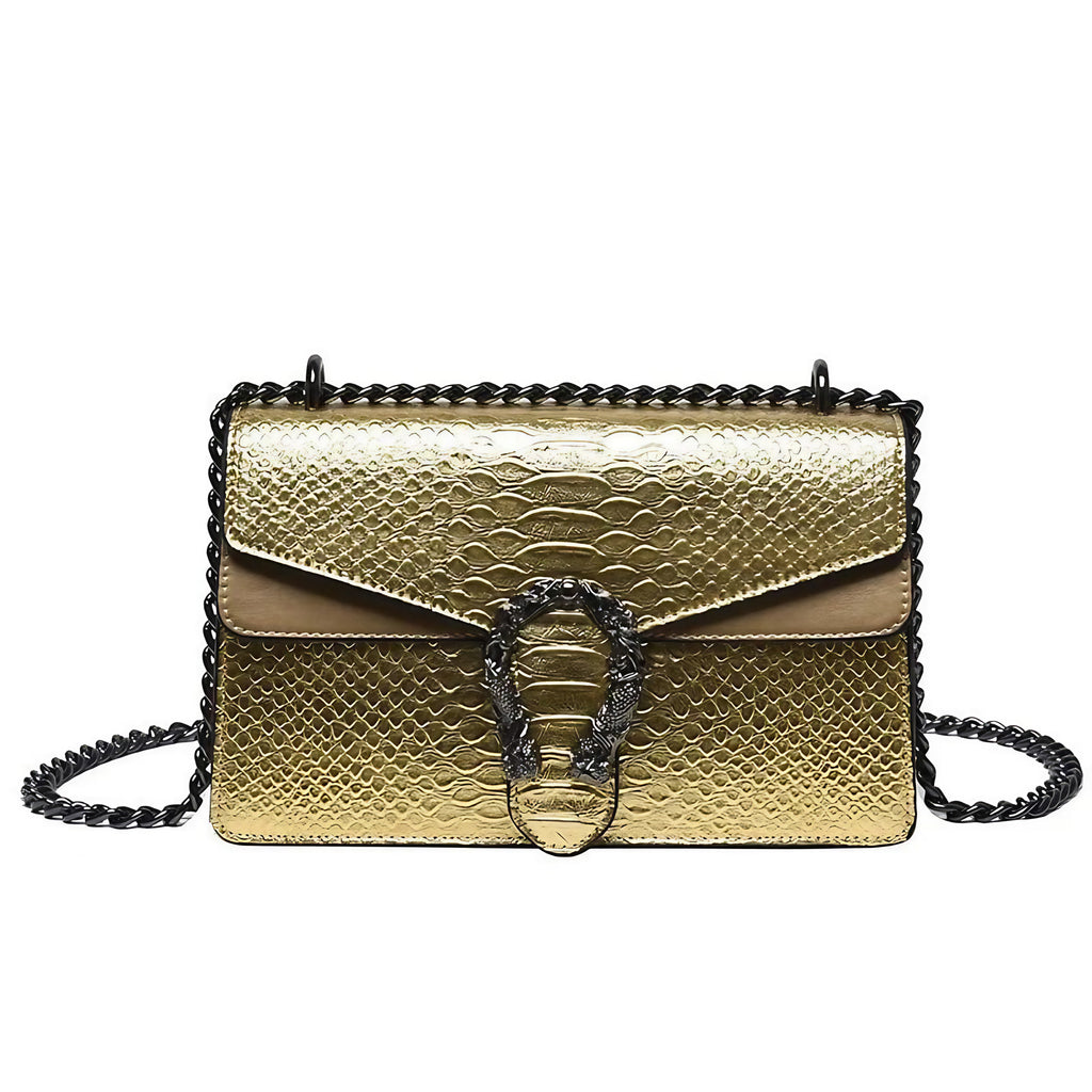 Sac à main femme à bandoulière rembourrée, 25 x 18 x 10 cm, doré