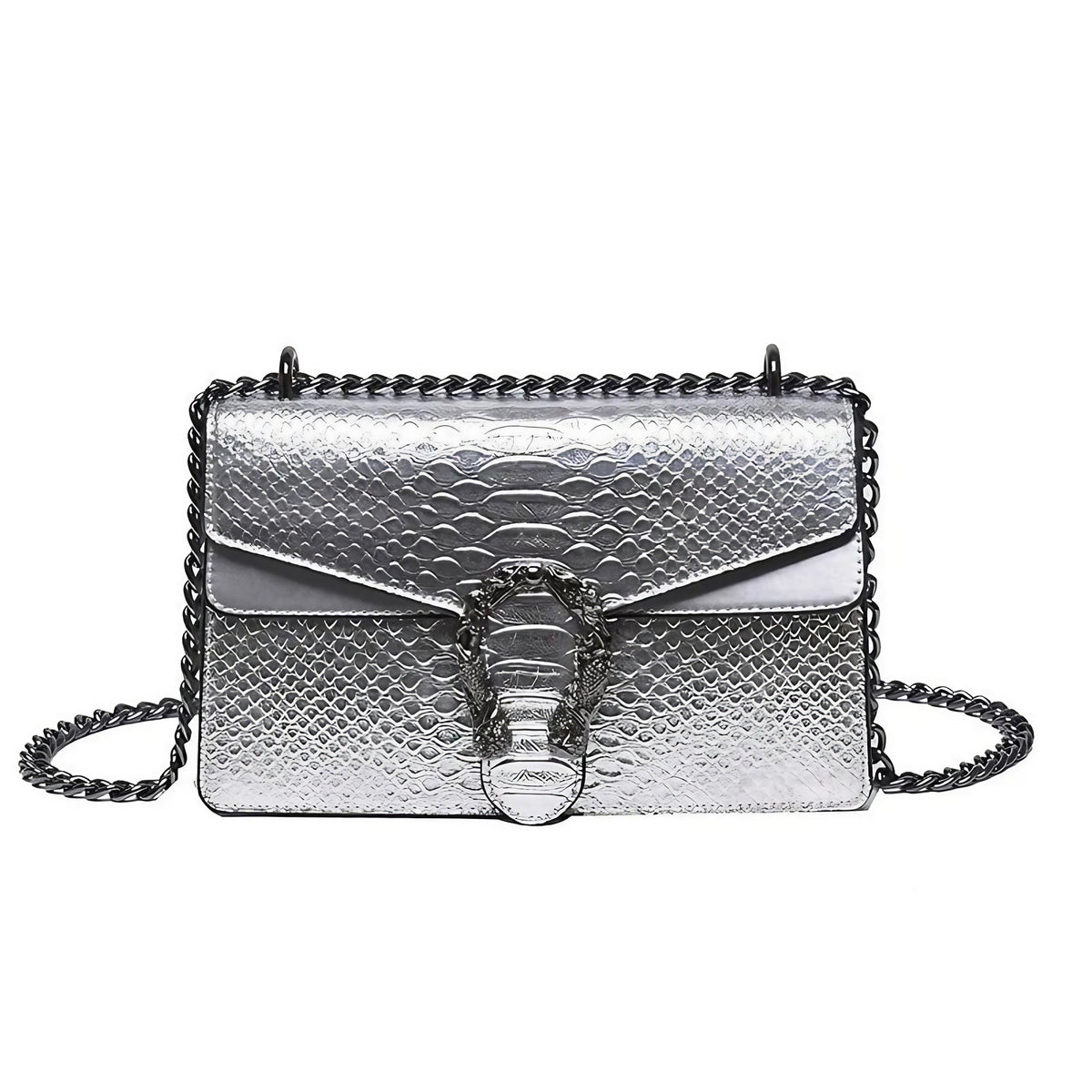 Sac à main femme à bandoulière rembourrée, 25 x 18 x 10 cm, argenté