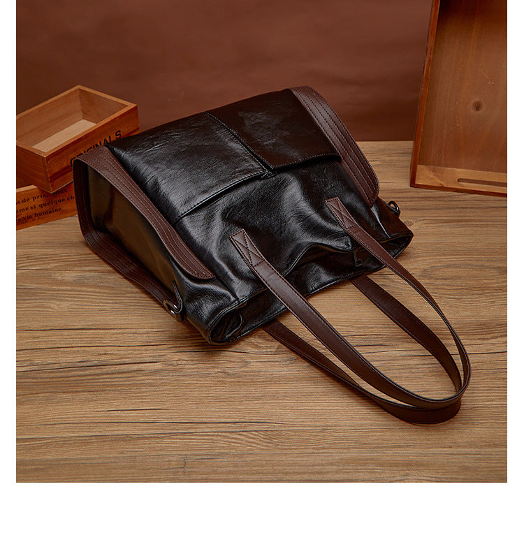 Sac à main femme noir à finitions marron, bandoulière amovible