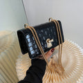 Petit sac rigide femme effet croco noir, fermoir doré, noir