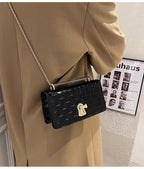 Petit sac rigide femme effet croco noir, fermoir doré