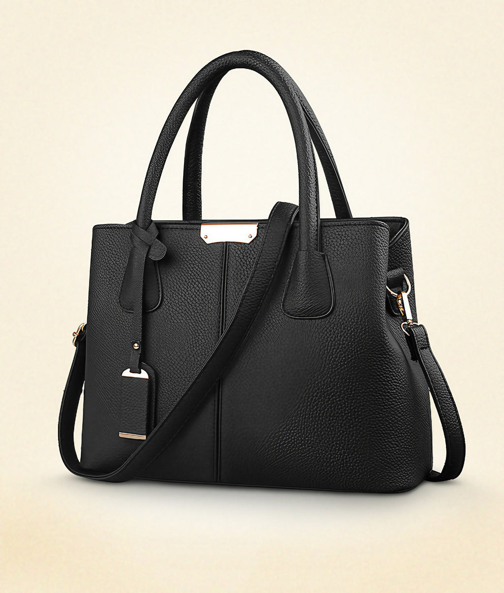 Sac à main femme en similicuir grainé noir, bandoulière, noir