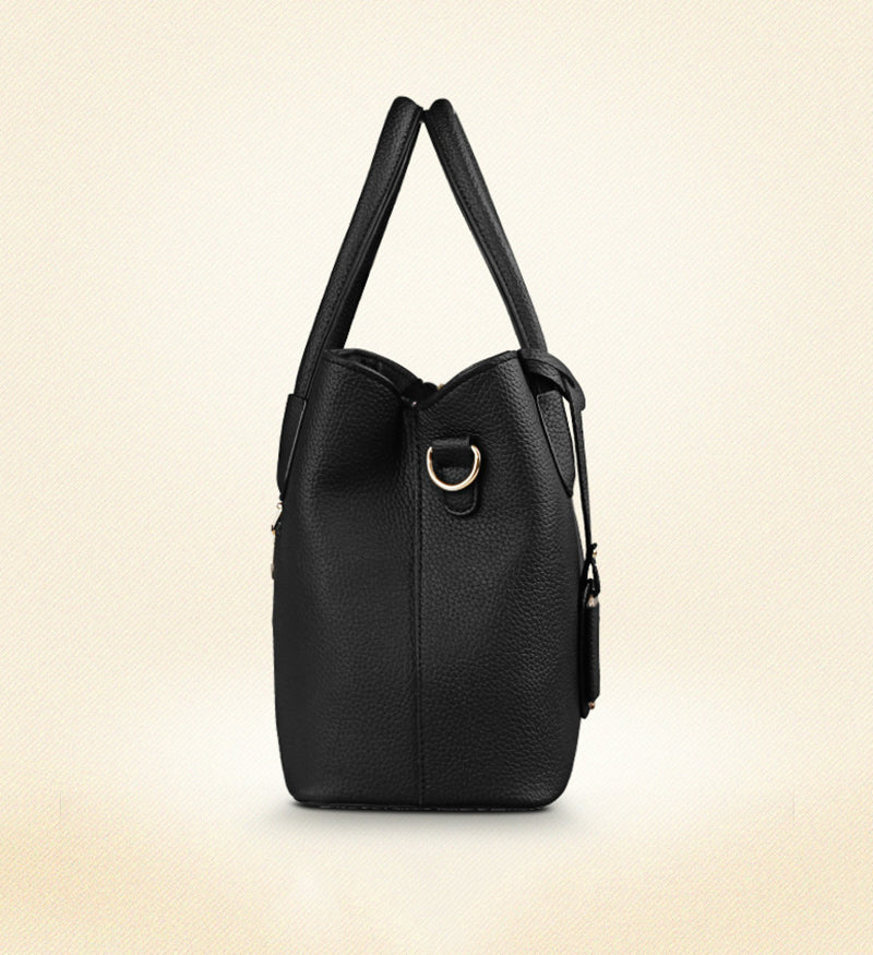 Sac à main femme en similicuir grainé noir, bandoulière